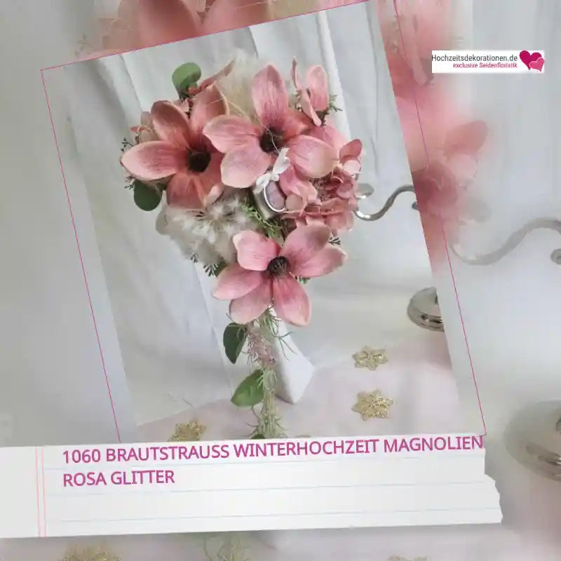 1060 Brautstrauss Winterhochzeit Magnolien rosa Glitter by@Outfy