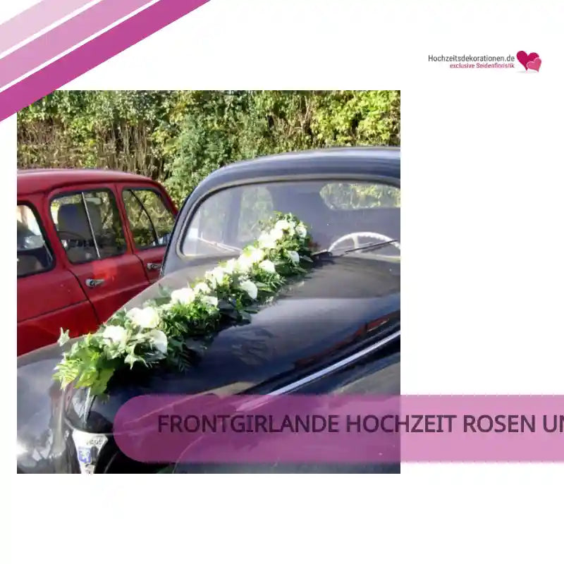 Frontgirlande Hochzeit Rosen und Callas, wundersch&ouml;ner Schmuck f&uuml;r ihr Fahrzeug by@Outfy