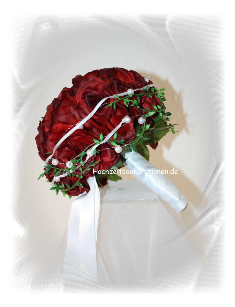 1024 kleine Rosenkugel mit Satinband Bordeauxrot