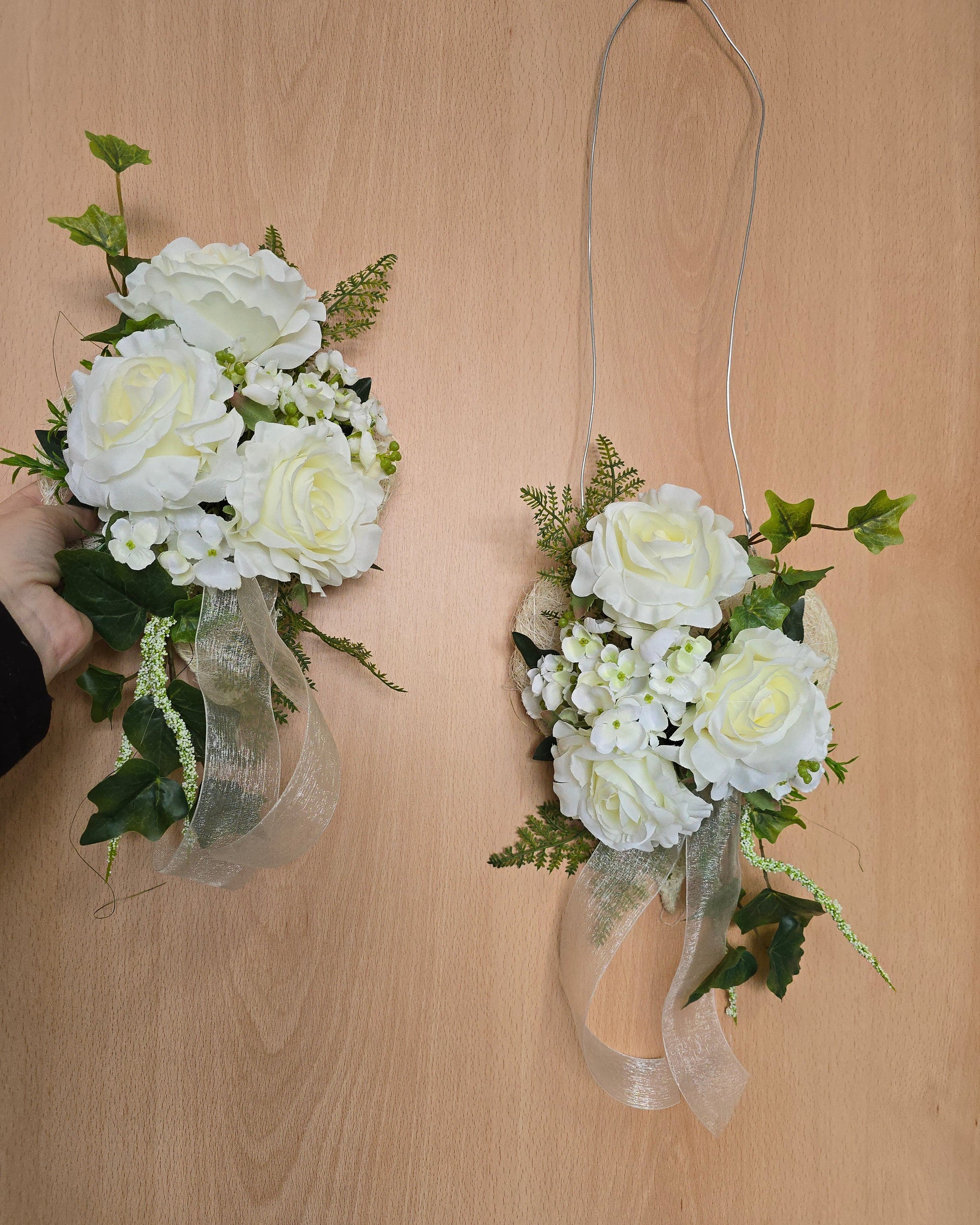 Bankdeko Sisalherz in cremeweiss dekoriert