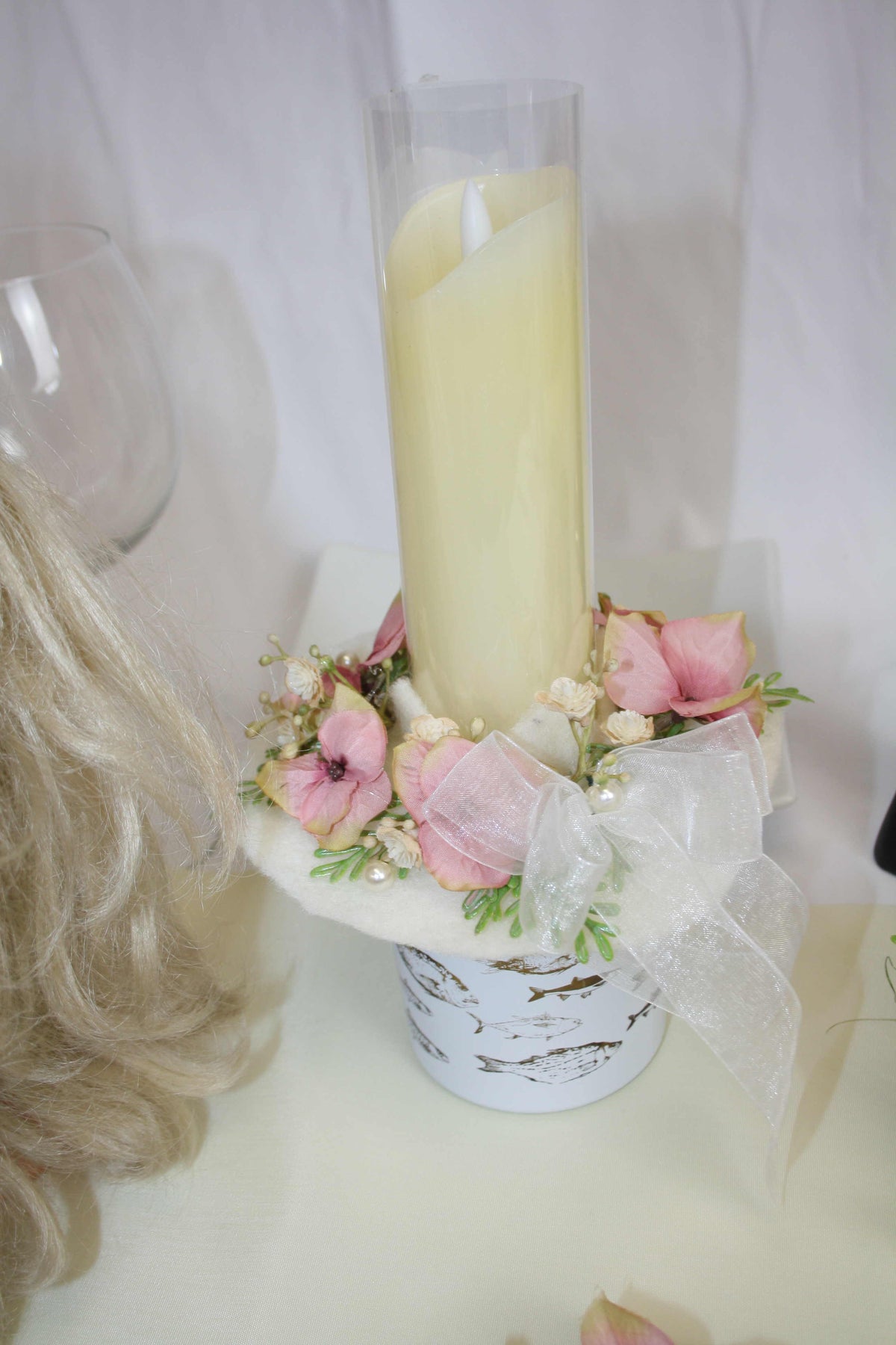 Kerzenring Tropfschutz Kerze rosa –