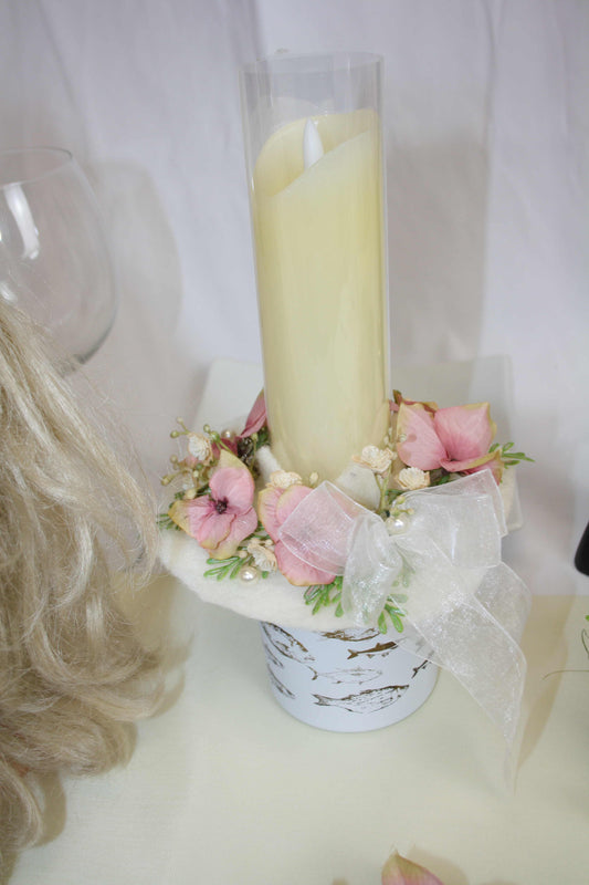 Kerzenring Tropfschutz Kerze rosa