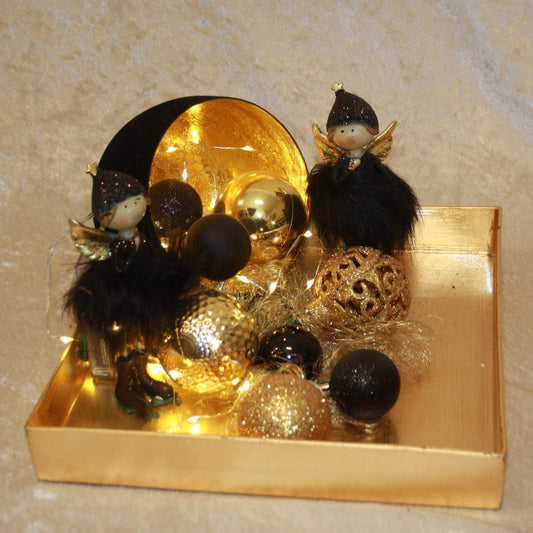 80581 Tablett Advent gold und schwarz mit LED Weihachten EINZELSTÜCK