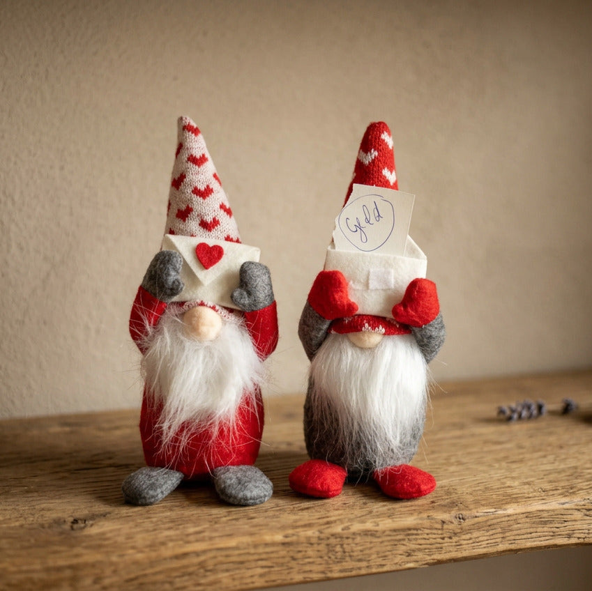 8092-4142 Weihnachtswichtel in rot weiss grau  mit Umschlag für Geldschein