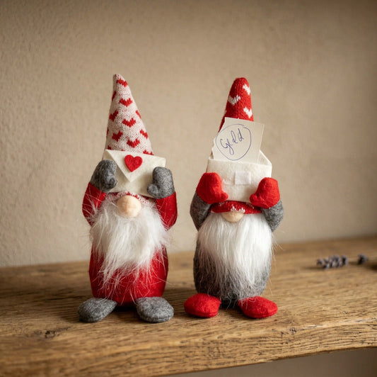 8092-4142 Weihnachtswichtel in rot weiss grau  mit Umschlag für Geldschein